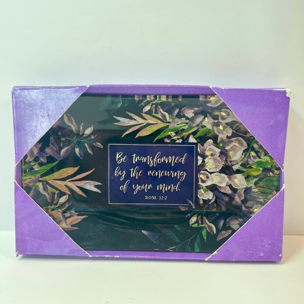 Christian Art Gifts Romans 12:2 Glass Trinket Tray Floral Gold Leaf GLT025 NEW